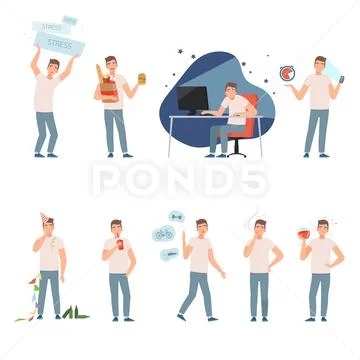 Lifestyle problems. People in a bad images and situations illustration vector Stock Illustration