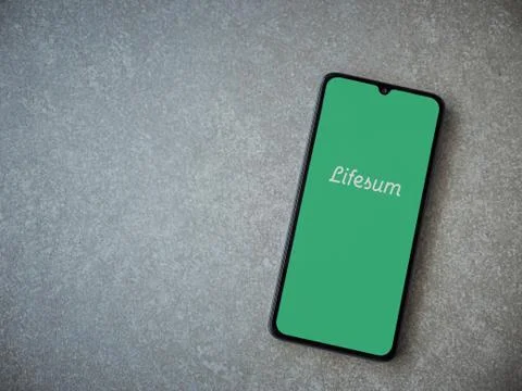 Lifesum app launch screen with logo on the display of a black mobile smartpho Stock Photos