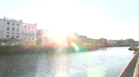 Liffey Pan to O'Connell Bridge Stock Footage 396928