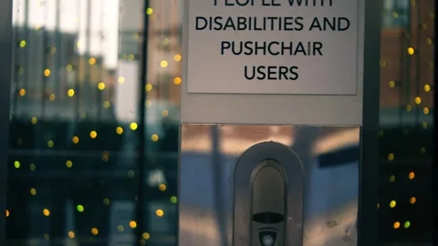Lift elevator doors for disability access in shopping mall Stock Footage 318906591