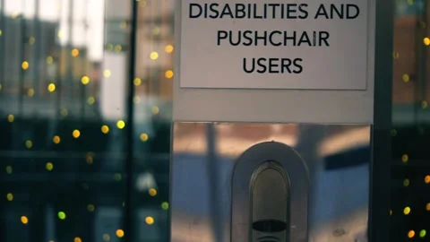 Lift elevator doors for disability access in shopping mall Stock Footage 320564033