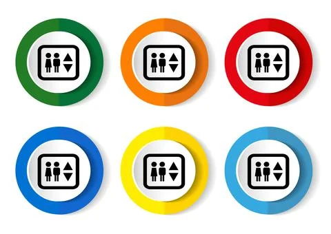 Lift, elevator icons set, flat design web buttons isolated Stock Illustration