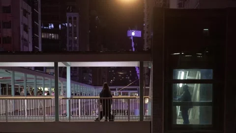 Lift (elevator) to an pedestrians overpass, accessibility features, city night 1 스톡 동영상 254463573