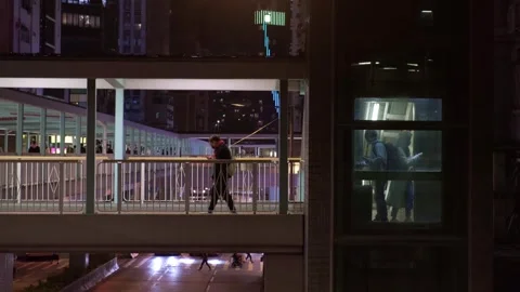 Lift (elevator) to an pedestrians overpass, accessibility features, city night 3 Stock Footage 254463590