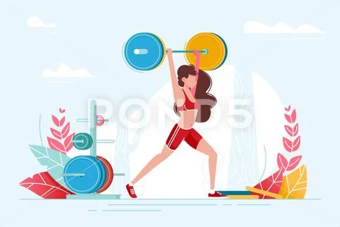 Lift girl is doing sports with big weight. Stock Illustration