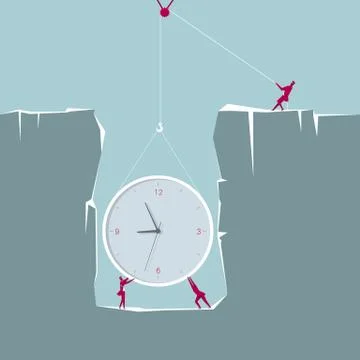 Lift a huge clock from the trap. The background is blue. Stock Illustration