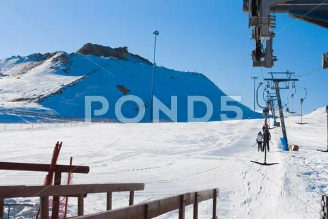 The lift at the ski slope. Stock Photos