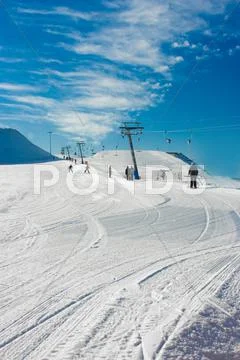 The lift at the ski slope. Stock Photos