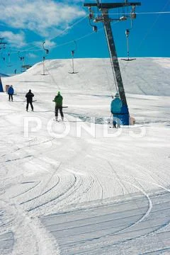 The lift at the ski slope. Stock Photos