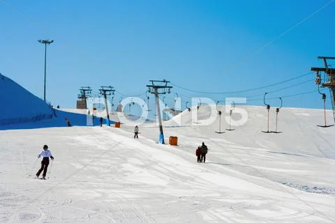 The lift at the ski slope. Stock Photos
