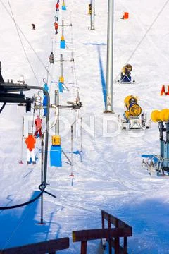 The lift at the ski slope. Stock Photos