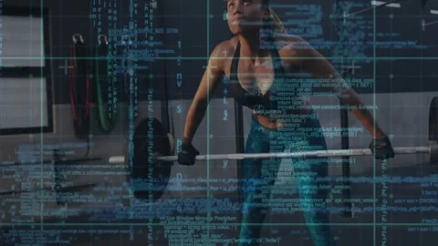 Lifter doing clean and press tightening core lifting bar for fitness while blue Stock Footage 330602661