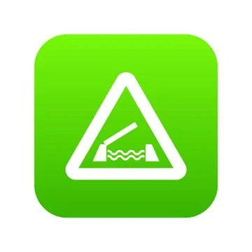 Lifting bridge warning sign icon digital green Stock Illustration