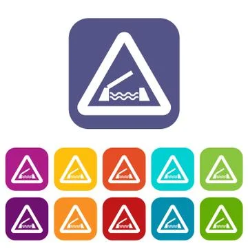 Lifting bridge warning sign icons set Stock Illustration