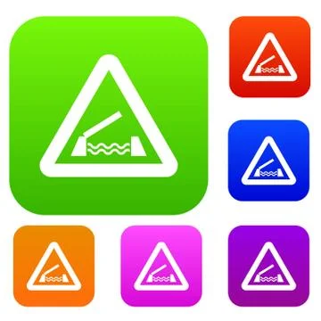 Lifting bridge warning sign set collection Illustrazione stock