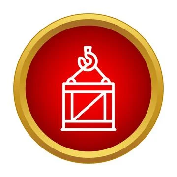 Lifting cargo crate with a crane hook icon Stock Illustration