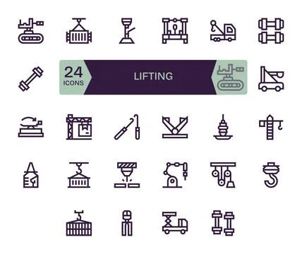 Lifting Comprehensive Vector Bundle with 24 Pixel Optimized Bold Line 128x1.. Stock Illustration