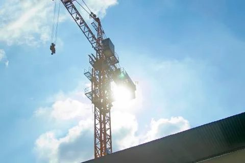 Lifting crane of reverse solar with blue sky Stock Photos