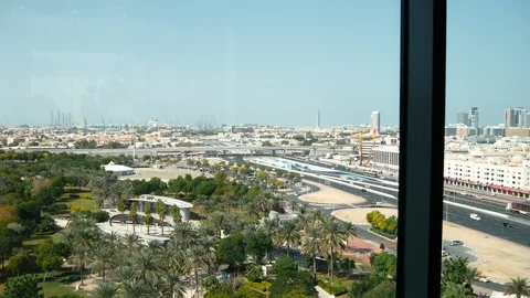Lifting on an Elevator in Dubai Frame with a Panoramic View on Zabeel park Stock Footage 121514083