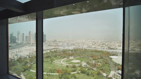 Lifting on an elevator in Dubai Frame with a view of the center of Dubai. Stock Footage 94778122