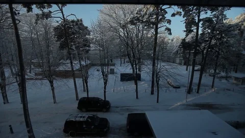 Lifting in the elevator White snow lies on the branches of the tops of a pine Stock Footage 93758040