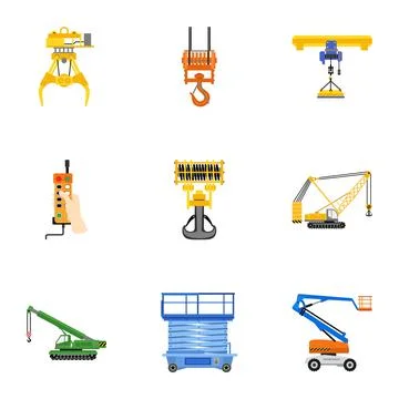 Lifting equipment icon set, flat style Illustrazione stock