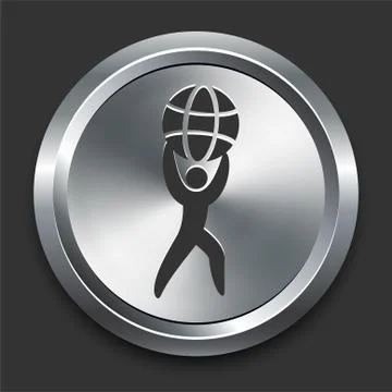 Lifting Globe Icon on Metal Internet Button Illustrazione stock