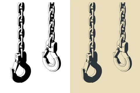 Lifting hook and chains close-up illustrations Stock Illustration