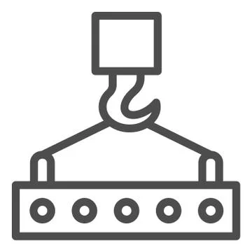 Lifting hooked container or cement plate line icon. Crane with cargo symbol Stock Illustration