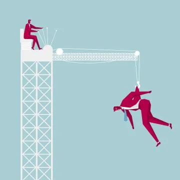 Lifting a human body through a tower crane. Ilustración de archivo