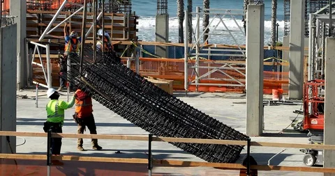 Lifting Iron Structure Stock Footage 129863173