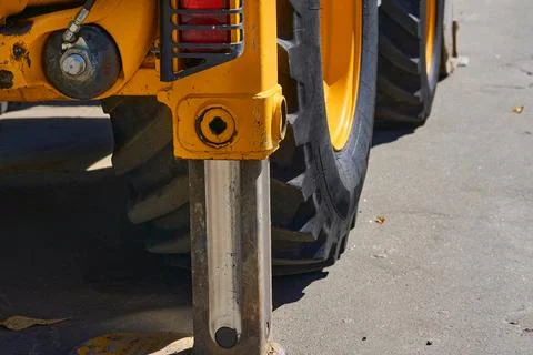 Lifting machine auto crane stands on stops detends on the ground Stock Photos