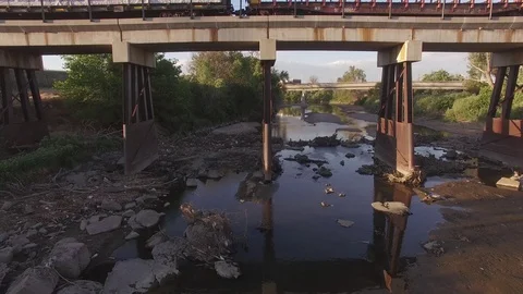 Lifting up over river and bridge Stock Footage 98845440
