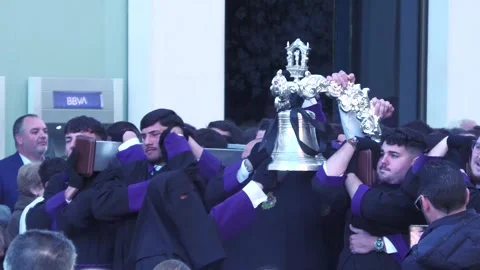 Lifting Paso During Semana Santa Procession in Malaga Stock Footage 336007630