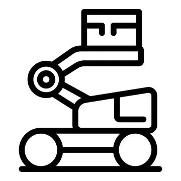 Lifting platform carrying a box, construction site machinery icon Stock Illustration