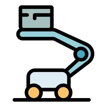 Lifting platform holding cargo box, construction and logistics equipment icon Ilustración de archivo