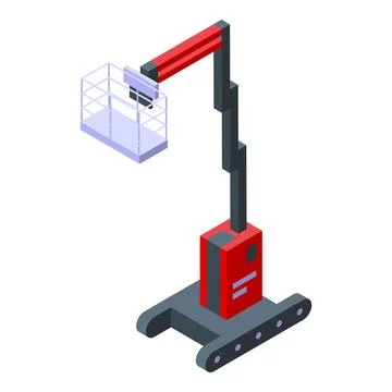 Lifting platform reaching high with empty basket in isometric view Ilustración de archivo