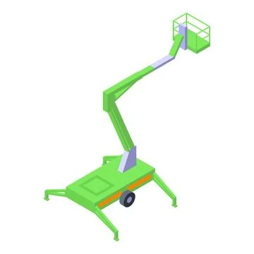 Lifting platform on wheels extending its arm for maintenance or constructio.. Ilustración de archivo