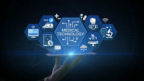 Lifting smart pad, 'MEDICAL TECHNOLOGY' and medical vector icon in hexagon, 4k. Stock Footage 104903585