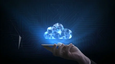 Lifting smart phone, Numerous dots gather to create a Cloud sign, 4k. Stock Footage 92145457