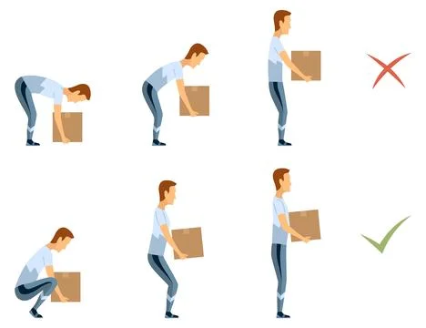 Lifting technique safe movement. Safety. Correct and incorrect instruction for Stock Illustration