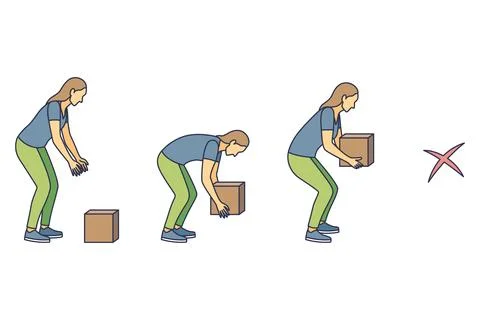 Lifting technique safe movement. Safety. Correct and incorrect instruction for Stock Illustration