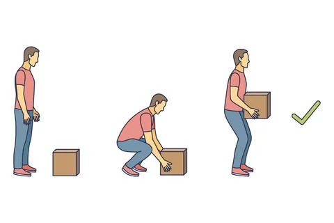 Lifting technique safe movement. Safety. Correct instruction for moving heavy Stock Illustration
