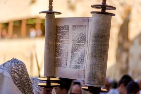 Lifting up the Torah scroll at the Western wall Stock Photos