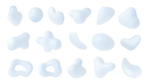 Light 3d abstract various liquid shapes. White design plasticine, render Illustrazione stock
