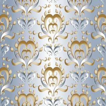 Light 3d damask seamless pattern. Vector floral silk background wallpaper. Ha Stock Illustration