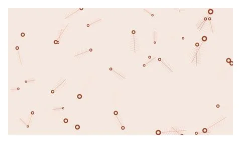 Light abstract background with red feather elements and circles scattered r.. Illustrazione stock