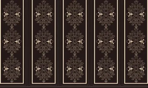 Light abstract ornament in frames on a dark brown panel Stock Illustration