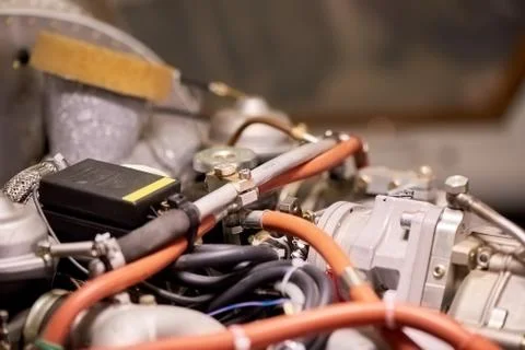 Light aircraft engine close up. Foto stock