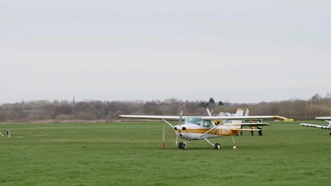 Light aircraft is taking off Stock Footage 105385996